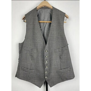 Tom Ford Gray Checked Plaid Wool Basic Base A Waist Coat Vest US Size 46L/IT 56L